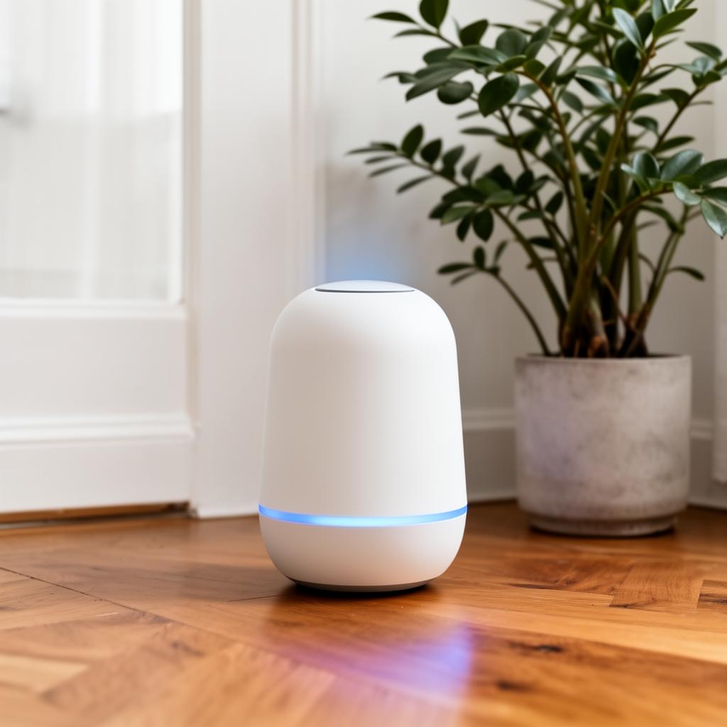 Minimal home assistant beside indoor greenery