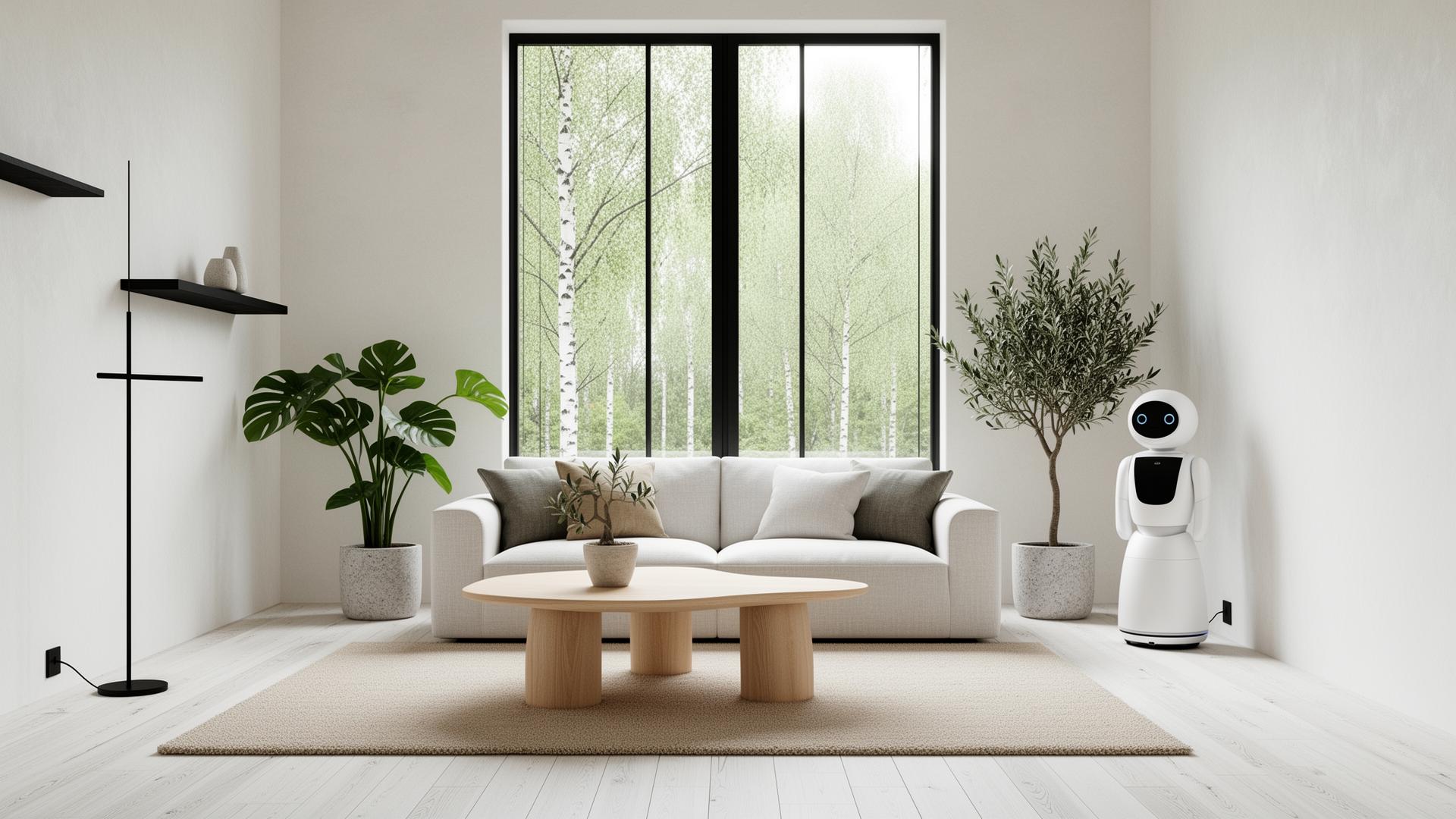 Luxury modern Scandinavian interior with subtle smart home assistant